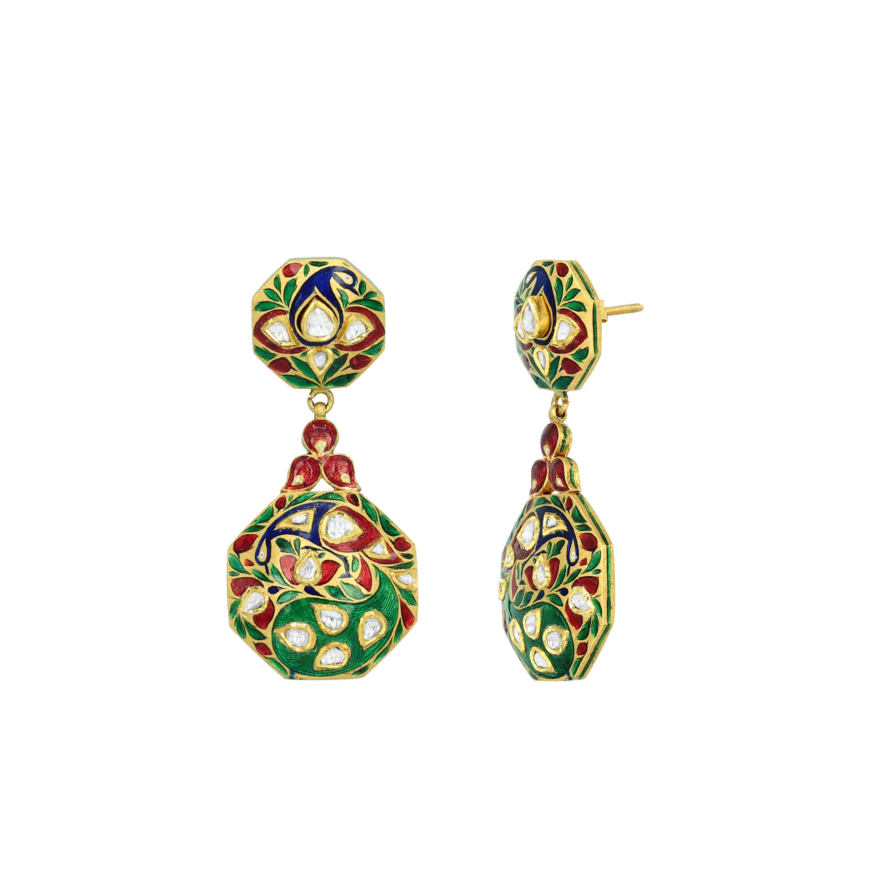 Dual-Sided Polki Earring with Intricate Meenakari Detailing
